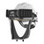 Frontal view of the Powercap® Infinity® PAPR model CEA646-000-100 in white, showcasing the full-face clear shield, helmet structure, and frontal air filter positions